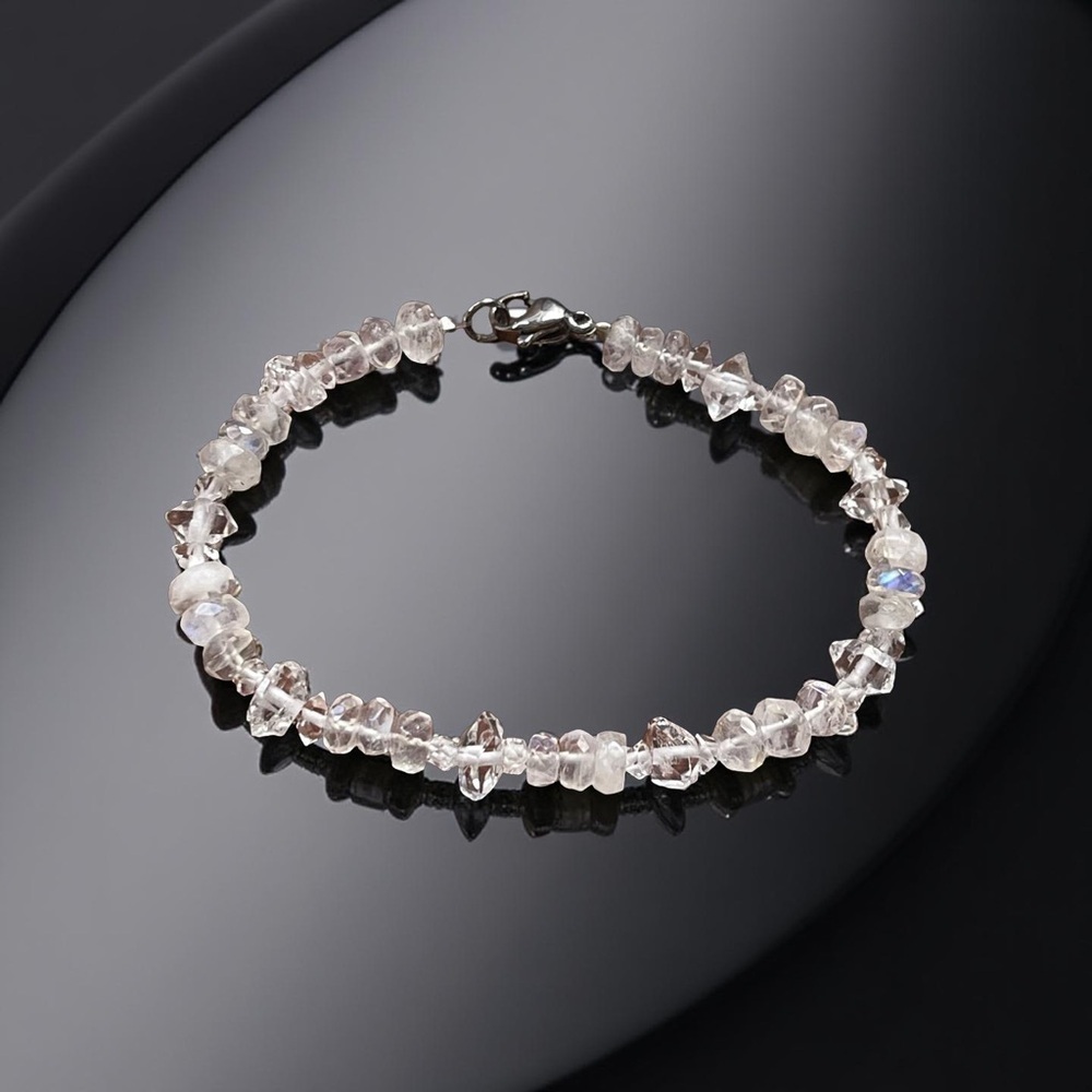 Gorgeous Rainbow Moonstone and Herkimer Diamond Bracelet!